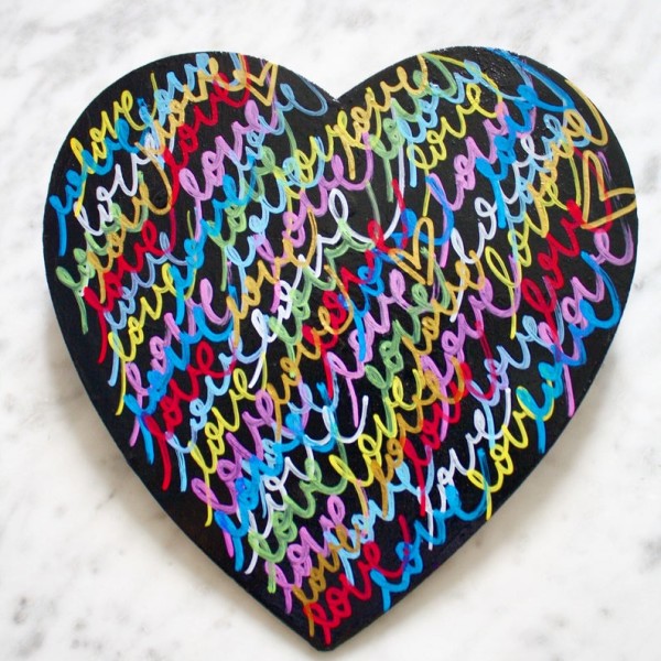 Love 9 inches X 8,5 heart sculpture painting graffiti contemporary fine art modern street art heart tag wood acrylic