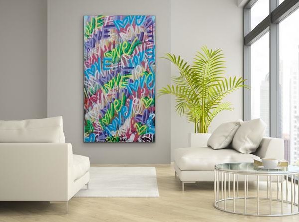 Original 72 x 40 inches love art word art modern contemporary signed painting free shipping Chris Riggs
